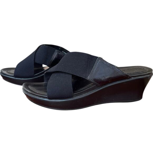 Dansko Black Ava Slide Sandals Elastic Wedge Heel Women's 39 EU / 8.5-9 US - Picture 1 of 7